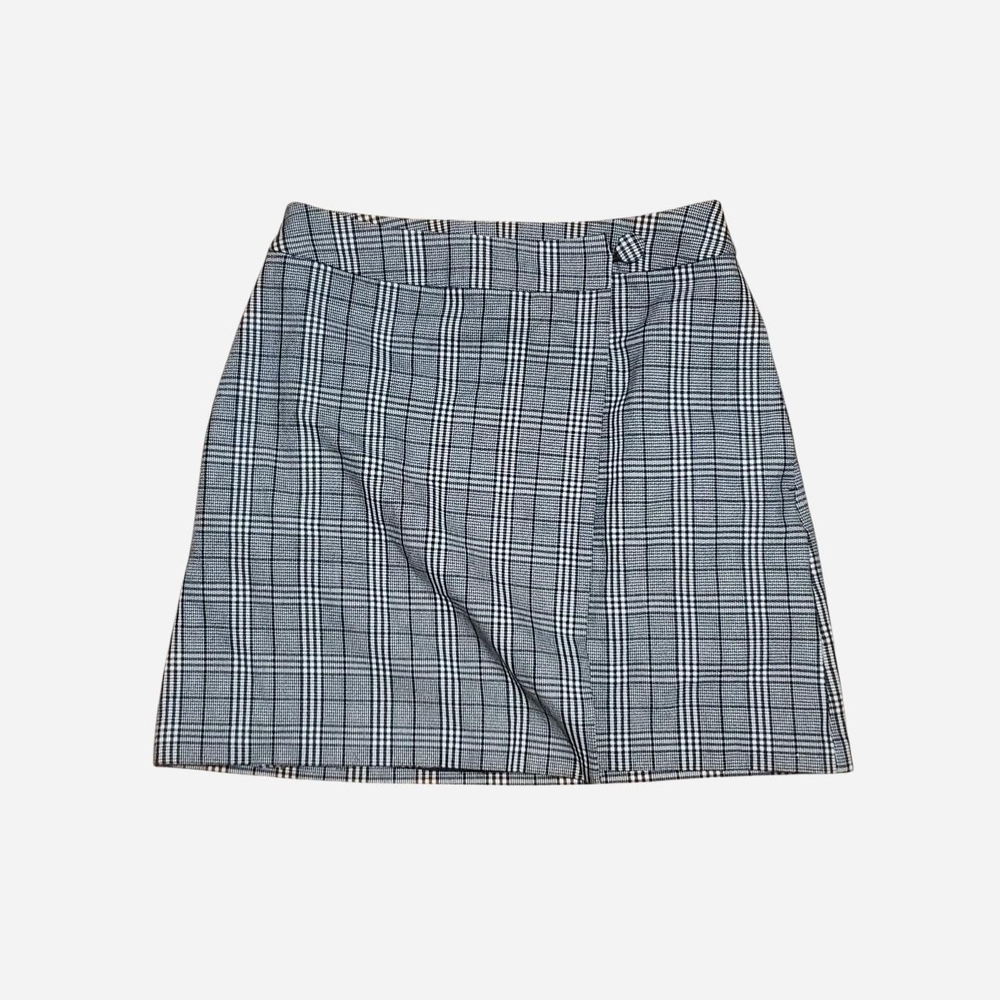 Black and White Plaid Mini Wrap Skirt